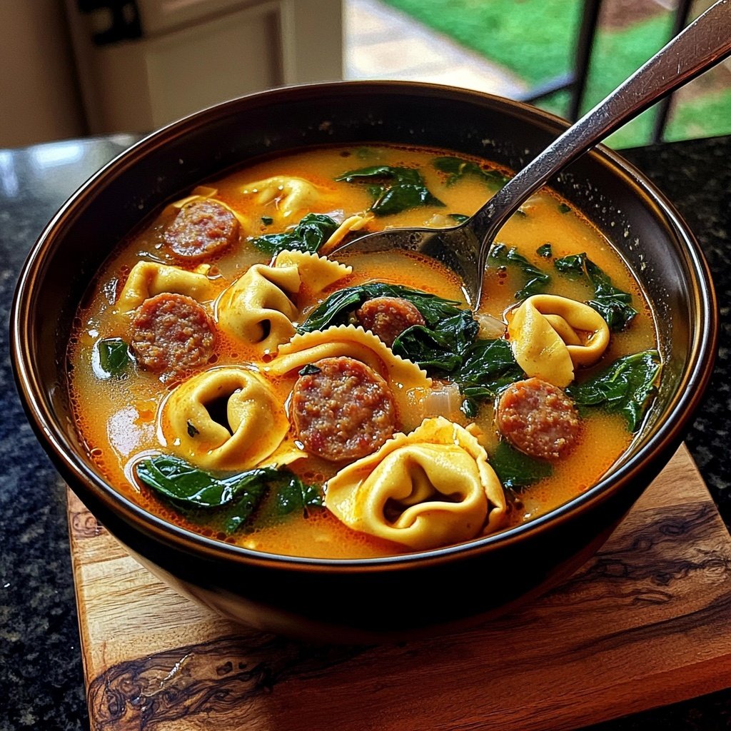 Sausage Tortellini Soup with Spinach