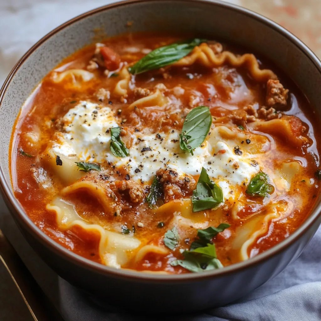 Cozy, One-Pot Lasagna Soup with Ricotta Cheese