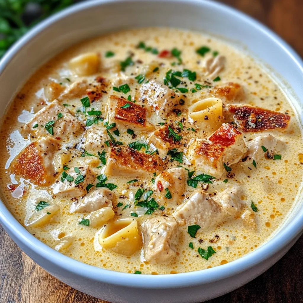 Creamy Parmesan Cajun Chicken Pasta Soup